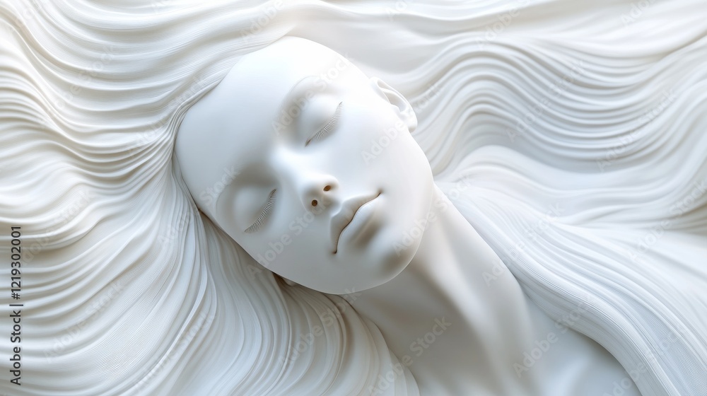 Poster close up of abstract white human head on wavy background. future, robotics and artificial intelligen
