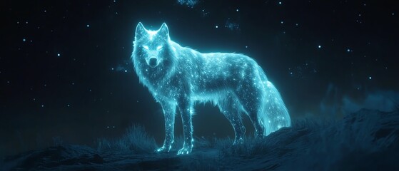 Mystical glowing wolf in a starry night sky