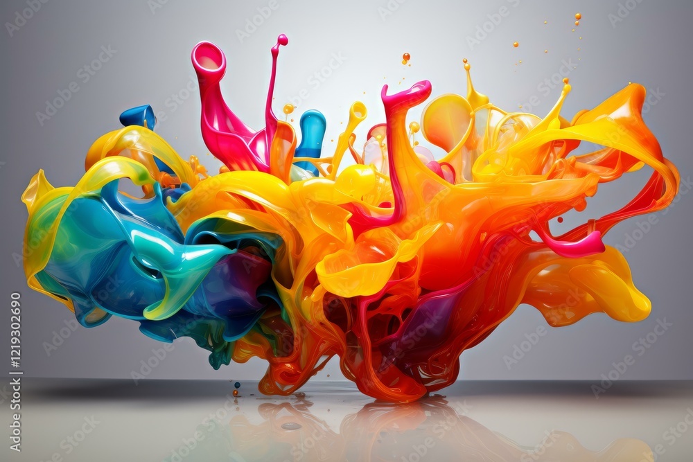 Poster dynamic paint splash creating a colorful abstract shape, with vibrant colors and fluid motion