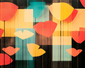 Abstract floral art; colorful poppy-like shapes; geometric background; modern interior design; website banner