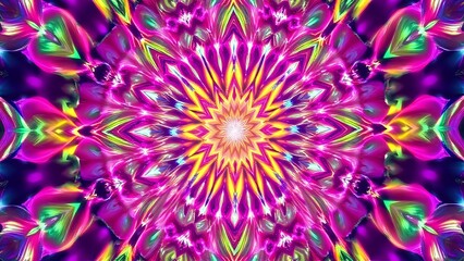 Obraz premium Vibrant Kaleidoscope Mandala - Sacred Geometry Abstract Wallpaper
