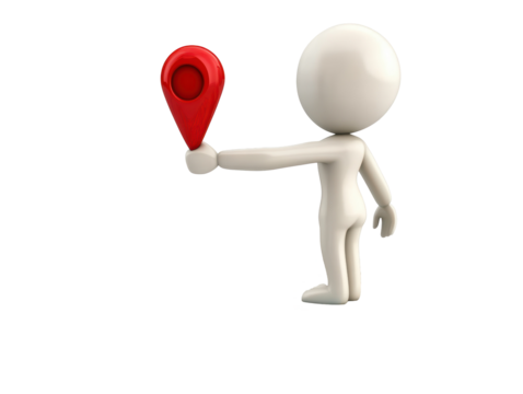 Isolated 3D Character Holding Red Map Pin