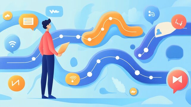 Conceptual depiction of customer feedback highlighting flowing forms symbolic pathways for continuous improvement illustrating how businesses gather and use feedback to refine products and services