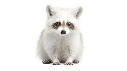Obraz premium Cute White Fox with Distinctive Features Sitting on a Plain Background, Ideal for Wildlife Photography, Animal Portraits, and Nature-Focused Projects