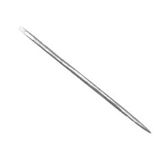 Watercolor illustration of metallic sewing needle with detailed texture. Perfect for crafting, embroidery, tailoring, DIY projects, creative designs, sewing kits, handmade art, textile-related themes