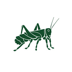 Stylized Grasshopper Logo with Bold Outlines and Vibrant Green Body