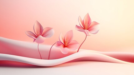 Delicate Pink Flowers on a Soft Pink Wave