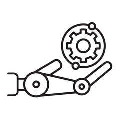 Robotic arm with gear icon symbolizing automation, engineering, innovation, and industrial machinery. Ideal for technology, robotics, AI, manufacturing, and futuristic production concepts.