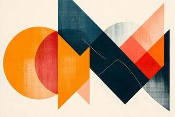 Abstract geometric art; overlapping shapes, warm tones; cream background; ideal for modern design