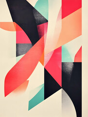 Obraz premium Abstract geometric art; vibrant color shapes overlap; off-white background; modern design; ideal for website or print