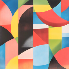Obraz premium Abstract geometric art; vibrant colors, curved shapes, and contrasting elements; background is a continuation of the pattern; use website banner, print design