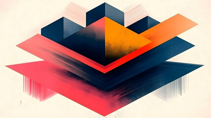 Abstract geometric art; vibrant colors, sharp angles, layered shapes; design element for tech, websites