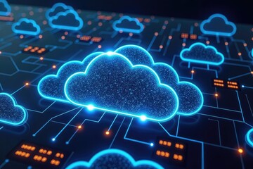 a blue cloud with glowing lights floating over it