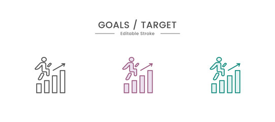 Success goal icon set. Successful business development, plan and process symbol. Vector collection.