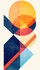 Obraz premium Abstract geometric art; vibrant sun, mountain shapes; textured background; ideal for modern design