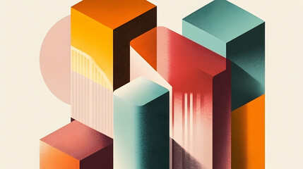 Abstract geometric cityscape, sunrise, digital art, website banner