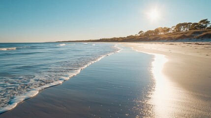 Serene Sunset Beachscape: Golden Hour at Coastal Paradise