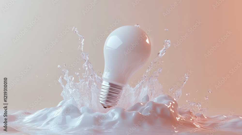 Poster abstract launching light bulb on light background. startup and idea concept. 3d rendering.