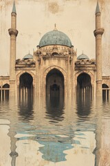 Fototapeta premium Beige blue and brown landmark submerged in water essence