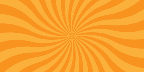 Vector orange sun rays sunburst texture background. Modern seamless retro vintage burst sunrise sunbeam element spiral striped illustration sunray template wallpaper design.