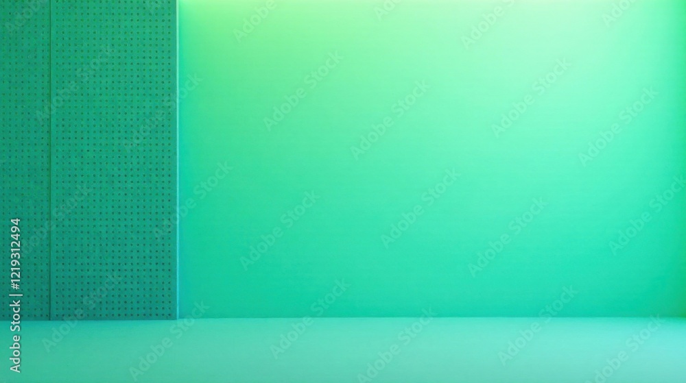 Poster abstract green room with perforated wall panel and gradient background