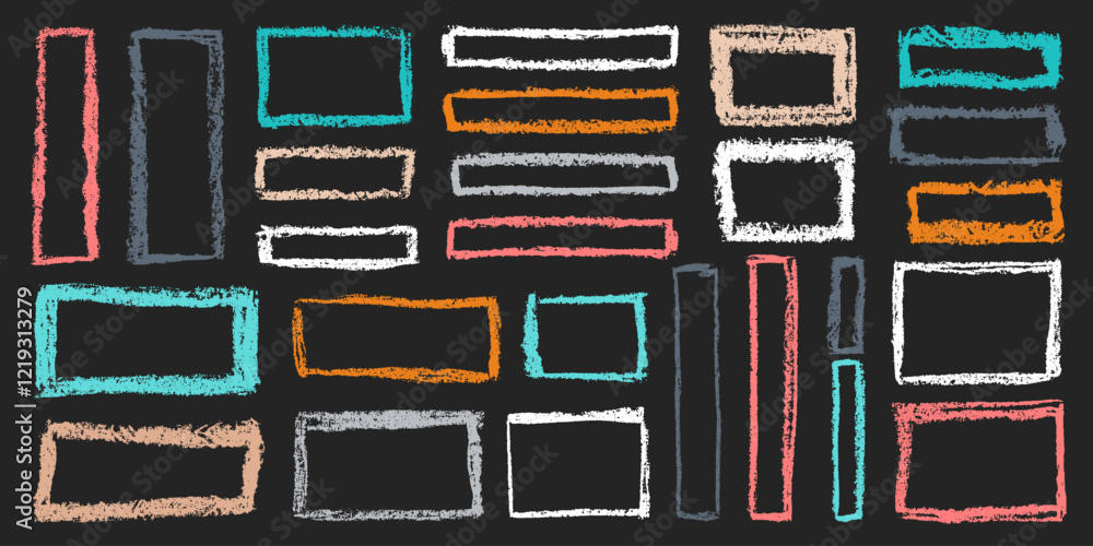 Poster chalk grunge rectangular frames set. chalkboard sketches. grunge frames collection. colorful chalk r