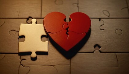 Two puzzle pieces coming together to form a heart symbolizing love and connection. Generative AI