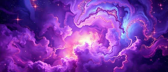 Cosmic Turbulence: Vibrant Galaxy Wallpaper with Swirling Purple Clouds