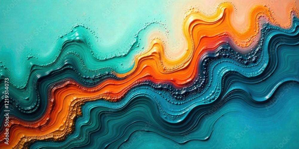 Aufkleber abstract fluid art vibrant hues of teal, orange, and gold intertwined in a dynamic wave pattern