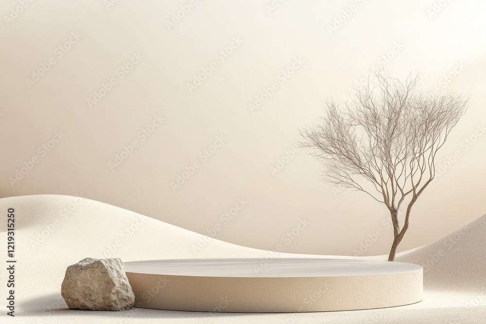 Poster a minimalistic background for product presentation with an empty space on the right side and a small