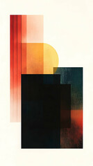 Abstract sunset landscape art print, minimalist design, overlaying shapes, for home decor