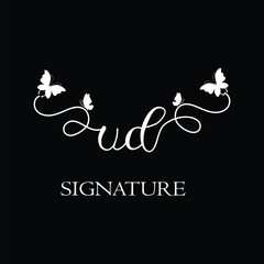 UD Handwritten initial letter, UD simple signature vector logo with butterfly shape variation, beauty, photography letter logo design. U D