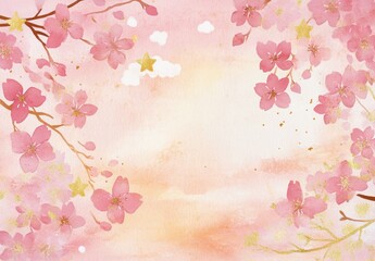 Watercolor cherry blossom spring background.