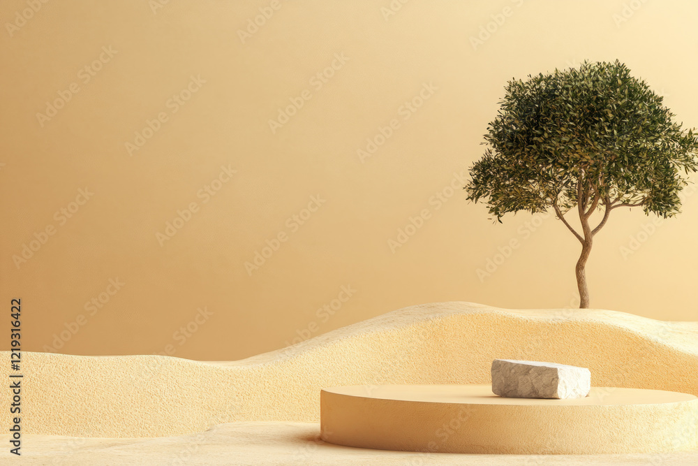 Poster a minimalistic background for product presentation with an empty space on the right side and a small