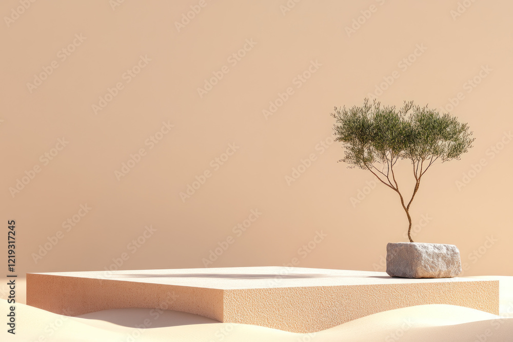 Poster a minimalistic background for product presentation with an empty space on the right side and a small
