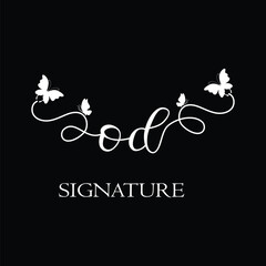 OD Handwritten initial letter, OD simple signature vector logo with butterfly shape variation, beauty, photography letter logo design. O D