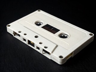 Obraz premium Retro White Cassette Tape Looping Animation on Black Background - Stock Photo