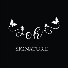 OH Handwritten initial letter, OH simple signature vector logo with butterfly shape variation, beauty, photography letter logo design. O H