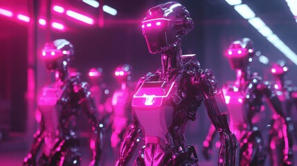 The future of factory engineering and industrial technology is based on computer-aided manufacturing. 3D robotic teamwork is key in a futuristic electronic media metaverse cyber world.