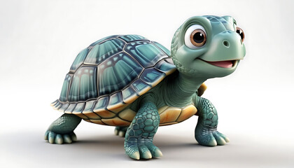 Obraz premium Adorable Cartoon Turtle 3D Render Happy Animal Image