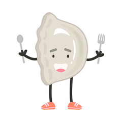 Happy dumpling with spoon and fork