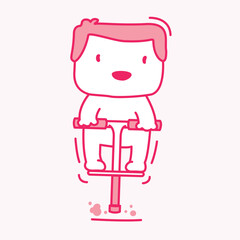 Happy child jumping on pogo stick