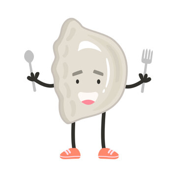 recommend clip art: Happy dumpling with spoon and fork