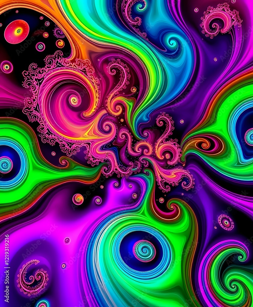 Poster Vibrant Fractal Chaos: Abstract Julia Sets Pattern