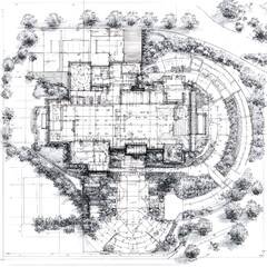 Fototapeta premium Detailed architectural design of modern building with landscape elements and planning