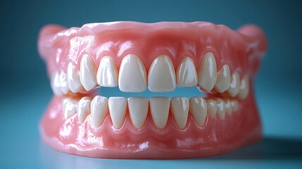 Obraz premium Complete Denture Model Full Set of Artificial Teeth Gum and Jaw Dental Prosthesis Oral Healthcare