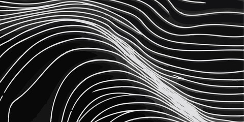 Minimalist Black Background with an Intricate Pattern of Flowing White Wavy Lines: A Modern Abstract Design. Elegant Abstract Design Featuring a Black Backdrop with Contrasting White Wavy Lines