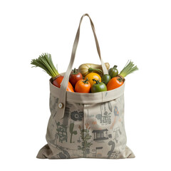 Organic Vegetables Tote Bag Farm Fresh Produce Shopping eco red food diet green beige print image   
