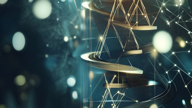 Conceptual rendering of business law showcasing symbolic scrolls geometric nodes for legal compliance contractual obligations and regulatory frameworks