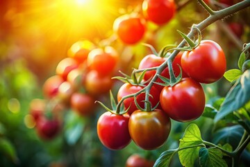 Ripe Red Tomatoes on the Vine, Fresh from the Garden - Stock Photo